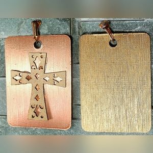 NEW Handmade Charm Pendant! Copper Stainless. Wood Victorian Steampunk Cross.